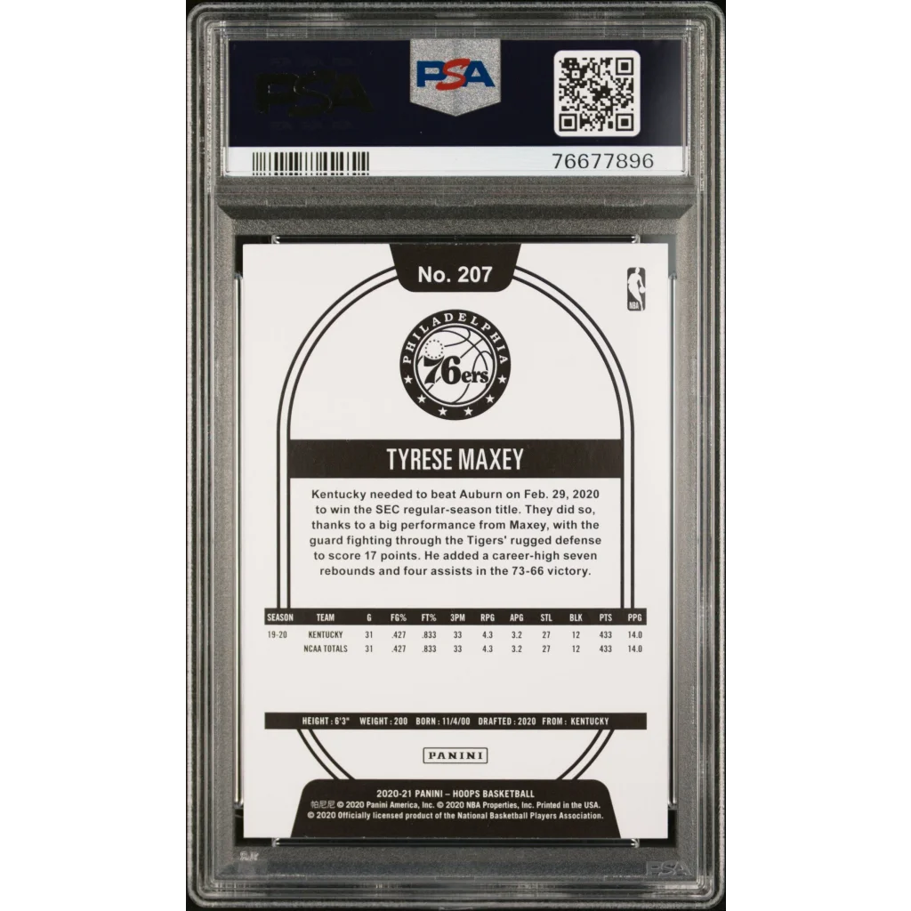 Graded 2020 Panini Hoops Tyrese Maxey #207 Teal Explosion Rookie RC Basketball Card PSA 10 Gem Mint | PSA 10 Gem Mint Graded Rookie Card | vintageantiquesgifts.com