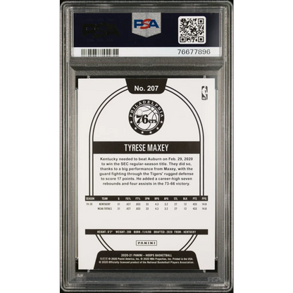 Graded 2020 Panini Hoops Tyrese Maxey #207 Teal Explosion Rookie RC Basketball Card PSA 10 Gem Mint | PSA 10 Gem Mint Graded Rookie Card | vintageantiquesgifts.com