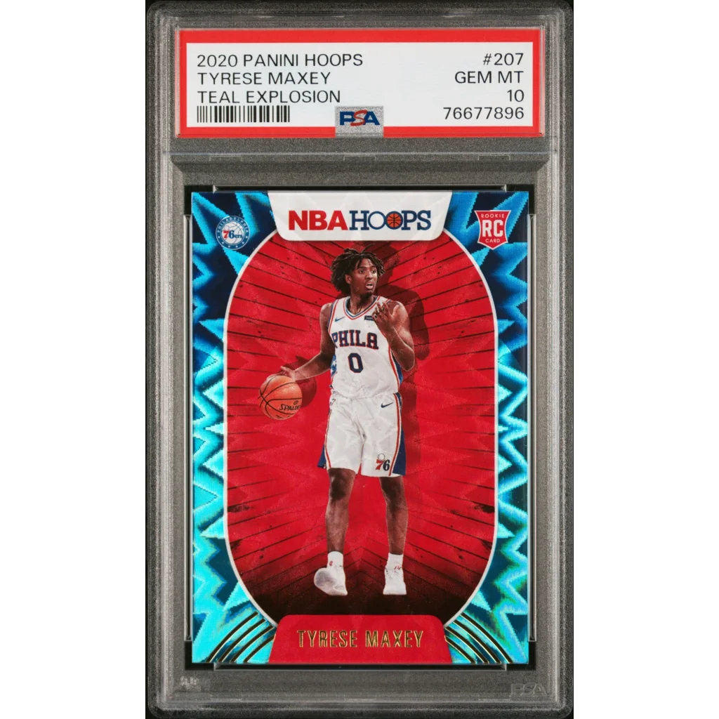 Graded 2020 Panini Hoops Tyrese Maxey #207 Teal Explosion Rookie RC Basketball Card PSA 10 Gem Mint | Hall of Fame Sports Memorabilia | vintageantiquesgifts.com