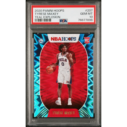 Graded 2020 Panini Hoops Tyrese Maxey #207 Teal Explosion Rookie RC Basketball Card PSA 10 Gem Mint | Hall of Fame Sports Memorabilia | vintageantiquesgifts.com