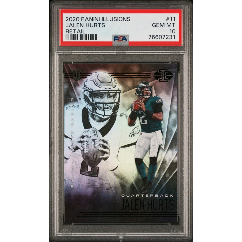 Graded 2020 Panini Illusions Jalen Hurts #11 Retail Rookie RC Football Card PSA 10 Gem Mint | Hall of Fame Sports Memorabilia | vintageantiquesgifts.com