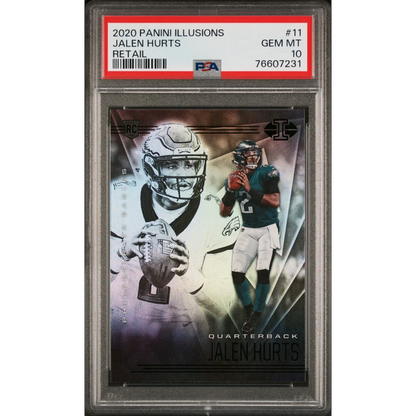Graded 2020 Panini Illusions Jalen Hurts #11 Retail Rookie RC Football Card PSA 10 Gem Mint | Hall of Fame Sports Memorabilia | vintageantiquesgifts.com