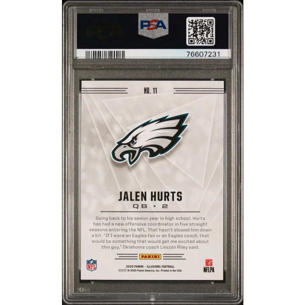 Graded 2020 Panini Illusions Jalen Hurts #11 Retail Rookie RC Football Card PSA 10 Gem Mint | PSA 10 Gem Mint Graded Rookie Card | vintageantiquesgifts.com