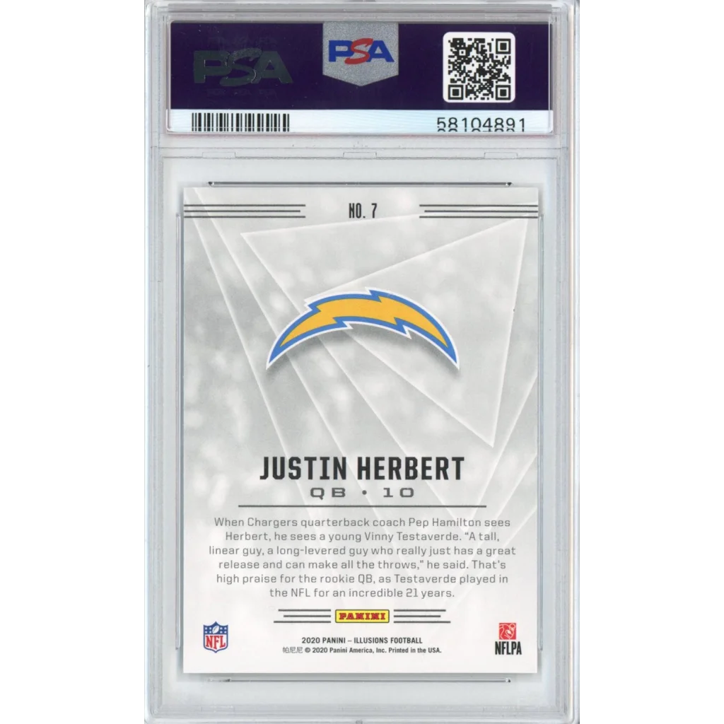 Justin Herbert football card graded Gem Mint 10 by PSA, a top sports authenticator