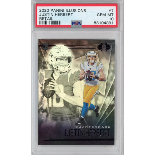 2020 Panini Illusions Justin Herbert rookie card PSA Gem Mint 10 by professional sports authenticator