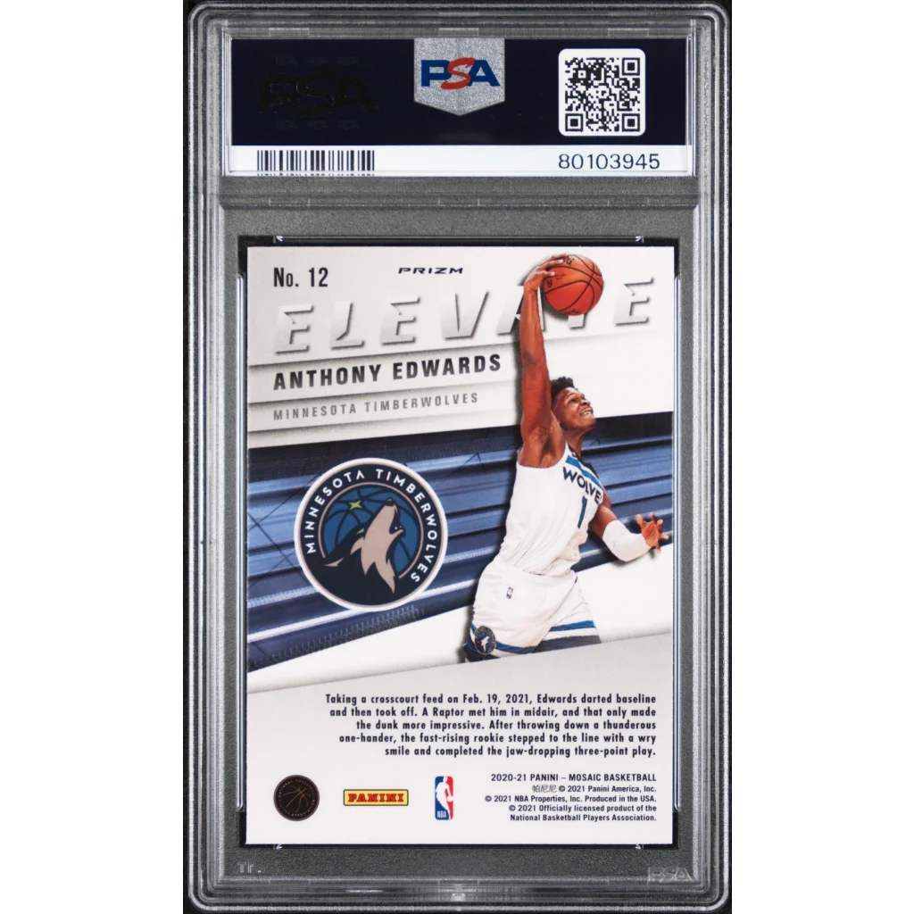 Graded 2020 Panini Mosaic Anthony Edwards #12 Elevate Green Mosaic Rookie RC Basketball Card PSA 10 Gem Mint | PSA 10 Gem Mint Graded Rookie Card | vintageantiquesgifts.com