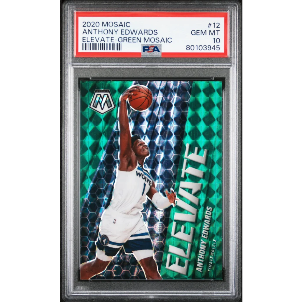 Graded 2020 Panini Mosaic Anthony Edwards #12 Elevate Green Mosaic Rookie RC Basketball Card PSA 10 Gem Mint | Hall of Fame Sports Memorabilia | vintageantiquesgifts.com