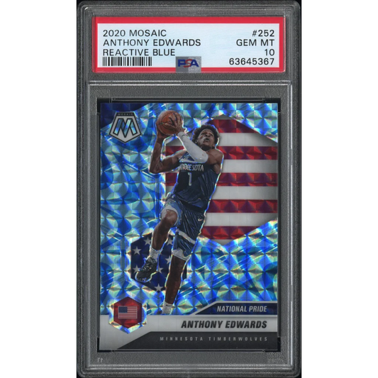 PSA 10 Anthony Edwards Mosaic Reactive Blue Rookie Card graded GEM MT 10