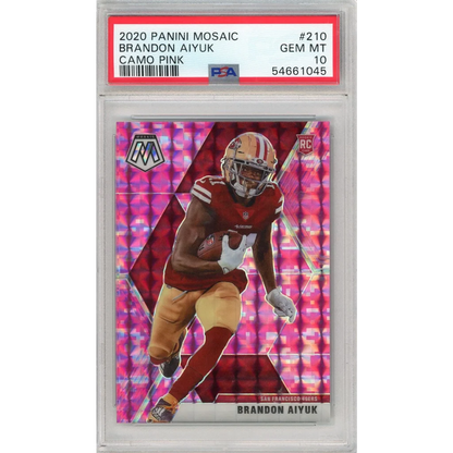 PSA 10 graded 2020 Brandon Aiyuk Panini Mosaic Camo Pink football card