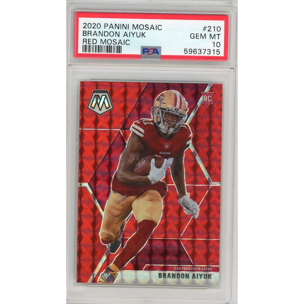 Graded 2020 Panini Mosaic Brandon Aiyuk #210 Red Mosaic Rookie RC Football Card PSA 10 Gem Mint | Hall of Fame Sports Memorabilia | vintageantiquesgifts.com