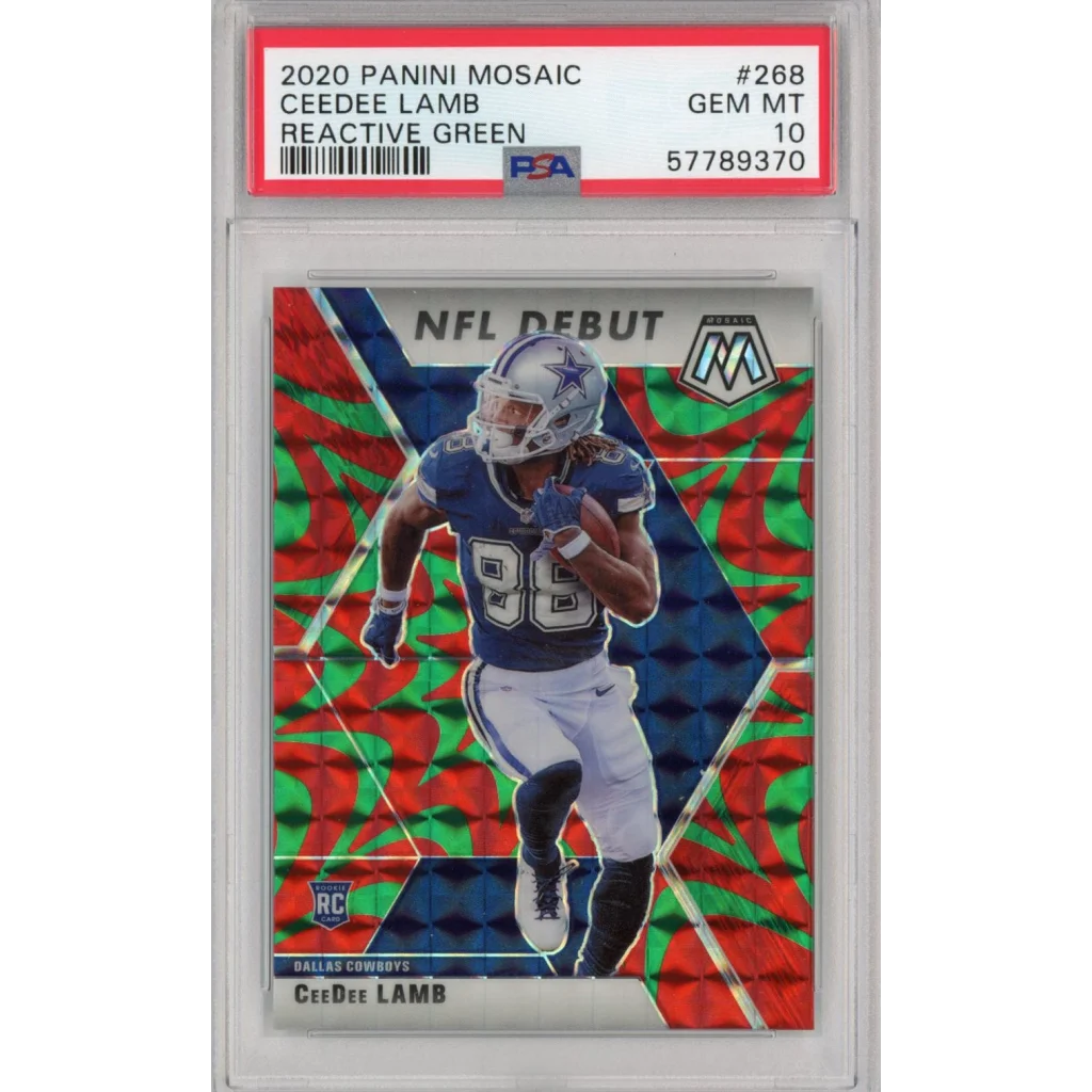 Graded PSA 10 CeeDee Lamb 2020 Panini Mosaic Reactive Green NFL Debut card