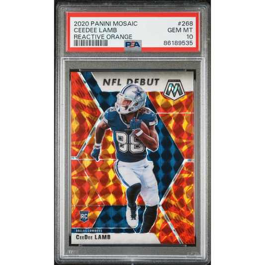 CeeDee Lamb Panini Mosaic PSA graded Reactive Orange football card 2020