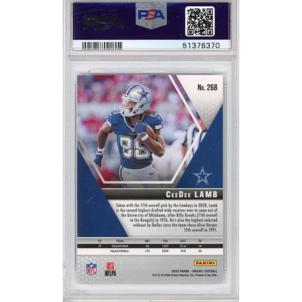 CeeDee Lamb graded football trading card in PSA 10 Gem Mint NFL Debut Rookie Card product