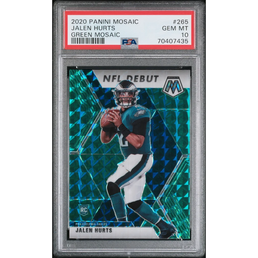 Graded 2020 Panini Mosaic Jalen Hurts #265 Green Mosaic Rookie RC Football Card PSA 10 Gem Mint | Hall of Fame Sports Memorabilia | vintageantiquesgifts.com