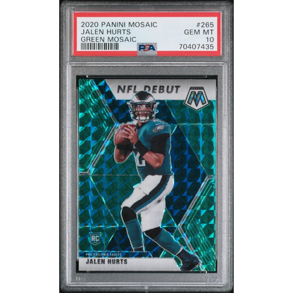Graded 2020 Panini Mosaic Jalen Hurts #265 Green Mosaic Rookie RC Football Card PSA 10 Gem Mint | Hall of Fame Sports Memorabilia | vintageantiquesgifts.com