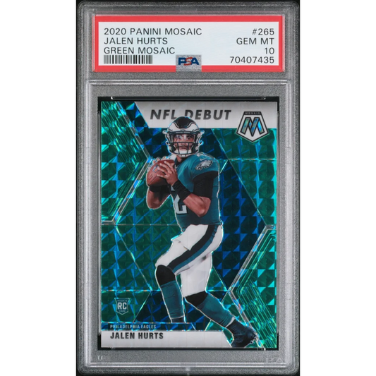 Graded 2020 Panini Mosaic Jalen Hurts #265 Green Mosaic Rookie RC Football Card PSA 10 Gem Mint | Hall of Fame Sports Memorabilia | vintageantiquesgifts.com