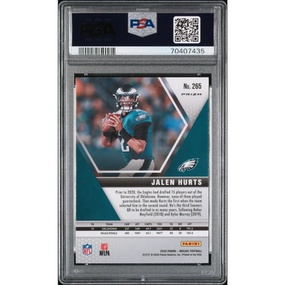 Graded 2020 Panini Mosaic Jalen Hurts #265 Green Mosaic Rookie RC Football Card PSA 10 Gem Mint | PSA 10 Gem Mint Graded Rookie Card | vintageantiquesgifts.com