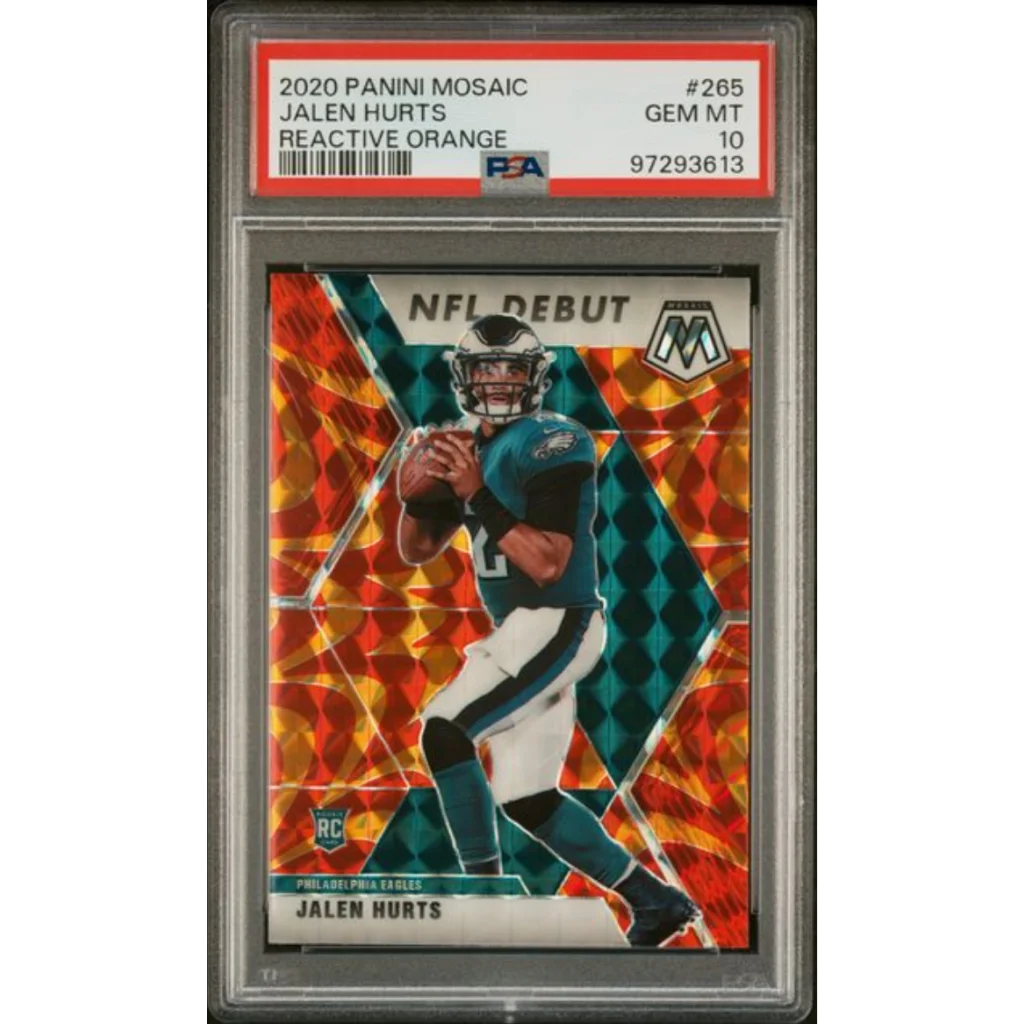 Graded 2020 Panini Mosaic Jalen Hurts #265 Reactive Orange Rookie RC Football Card PSA 10 Gem Mint | Hall of Fame Sports Memorabilia | vintageantiquesgifts.com