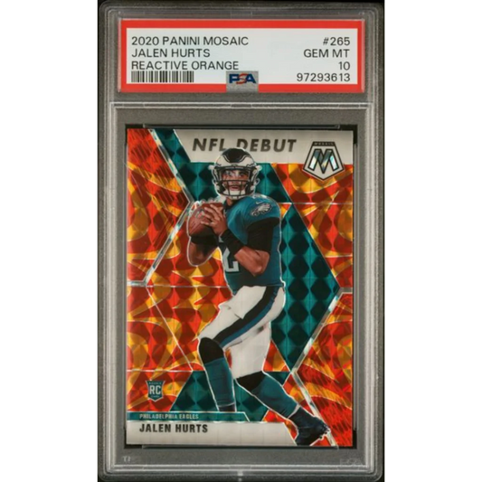 Graded 2020 Panini Mosaic Jalen Hurts #265 Reactive Orange Rookie RC Football Card PSA 10 Gem Mint | Hall of Fame Sports Memorabilia | vintageantiquesgifts.com