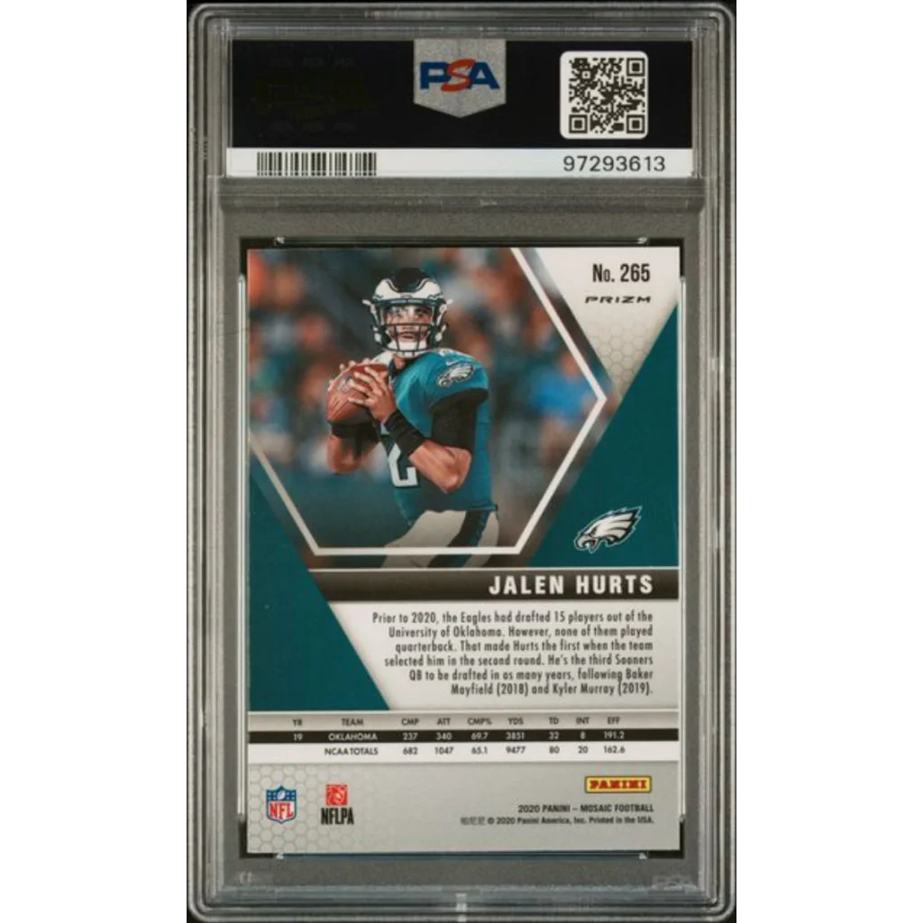 Graded 2020 Panini Mosaic Jalen Hurts #265 Reactive Orange Rookie RC Football Card PSA 10 Gem Mint | PSA 10 Gem Mint Graded Rookie Card | vintageantiquesgifts.com