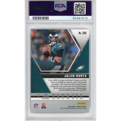 PSA 10 Graded 2020 Panini Mosaic Jalen Hurts #265 Eagles Rookie RC Card