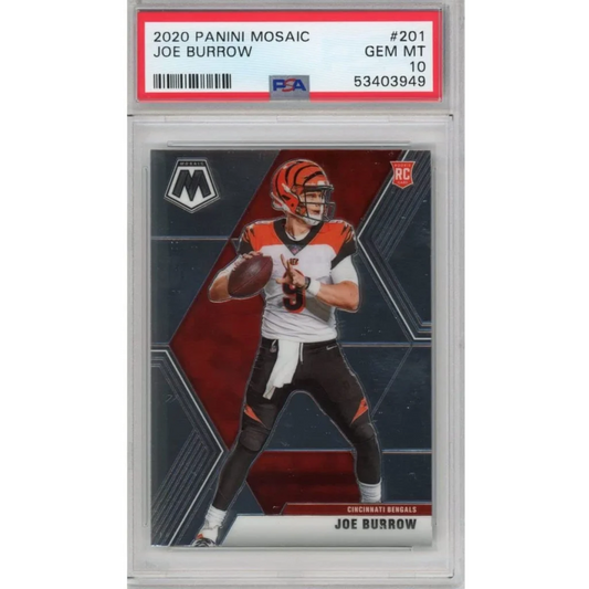 Graded 2020 Panini Mosaic Joe Burrow #201 Rookie RC Football Card PSA 10 Gem Mint | Hall of Fame Sports Memorabilia | vintageantiquesgifts.com