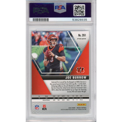 Graded Joe Burrow 2020 Panini Mosaic Rookie Card in PSA holder, perfect for collectors