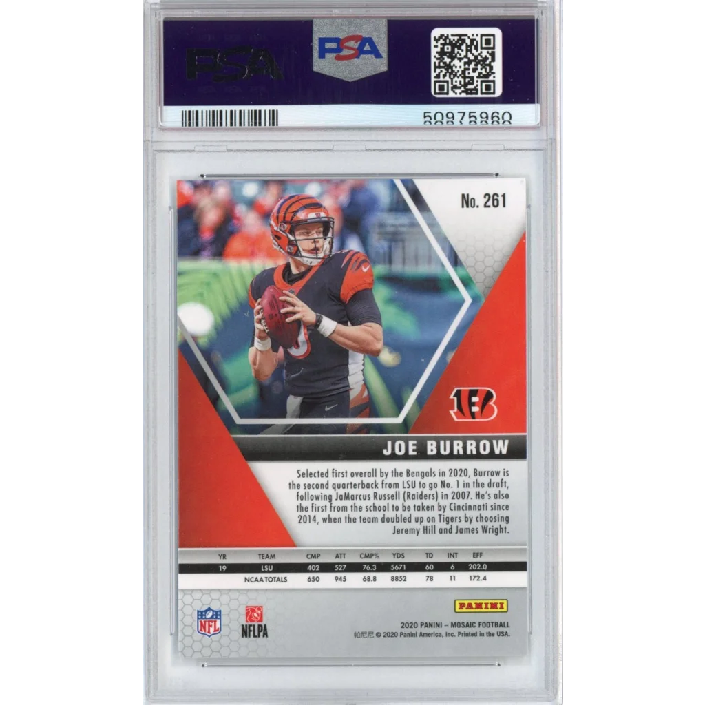 Graded 2020 Panini Mosaic Joe Burrow #261 Rookie RC Football Card PSA 9 Mint | PSA 9 Mint Graded Rookie Card | vintageantiquesgifts.com