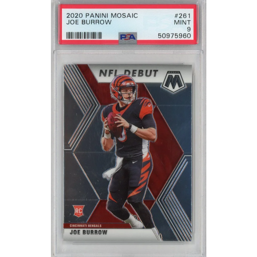 PSA graded 2020 Panini Mosaic Joe Burrow NFL Debut rookie football card