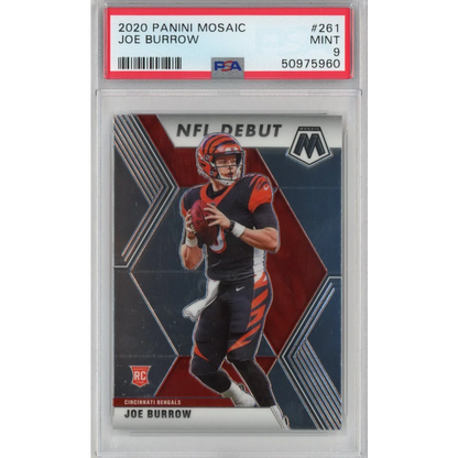 PSA graded 2020 Panini Mosaic Joe Burrow NFL Debut rookie football card