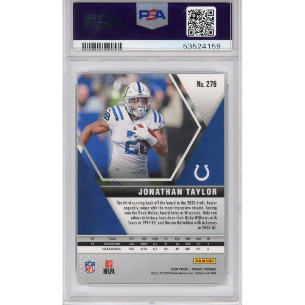 PSA graded Jonathan Taylor 2020 Panini Mosaic rookie card from professional sports authenticator