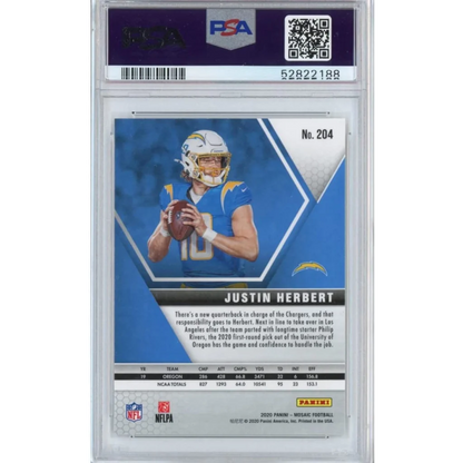 Graded Justin Herbert 2020 Panini Mosaic Rookie Football Card in PSA holder