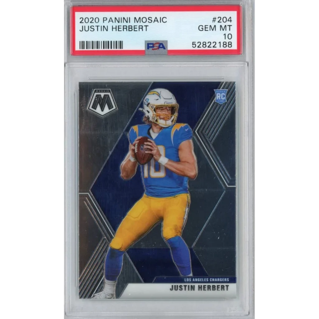 PSA Graded 2020 Panini Mosaic Justin Herbert Rookie Card football collectible
