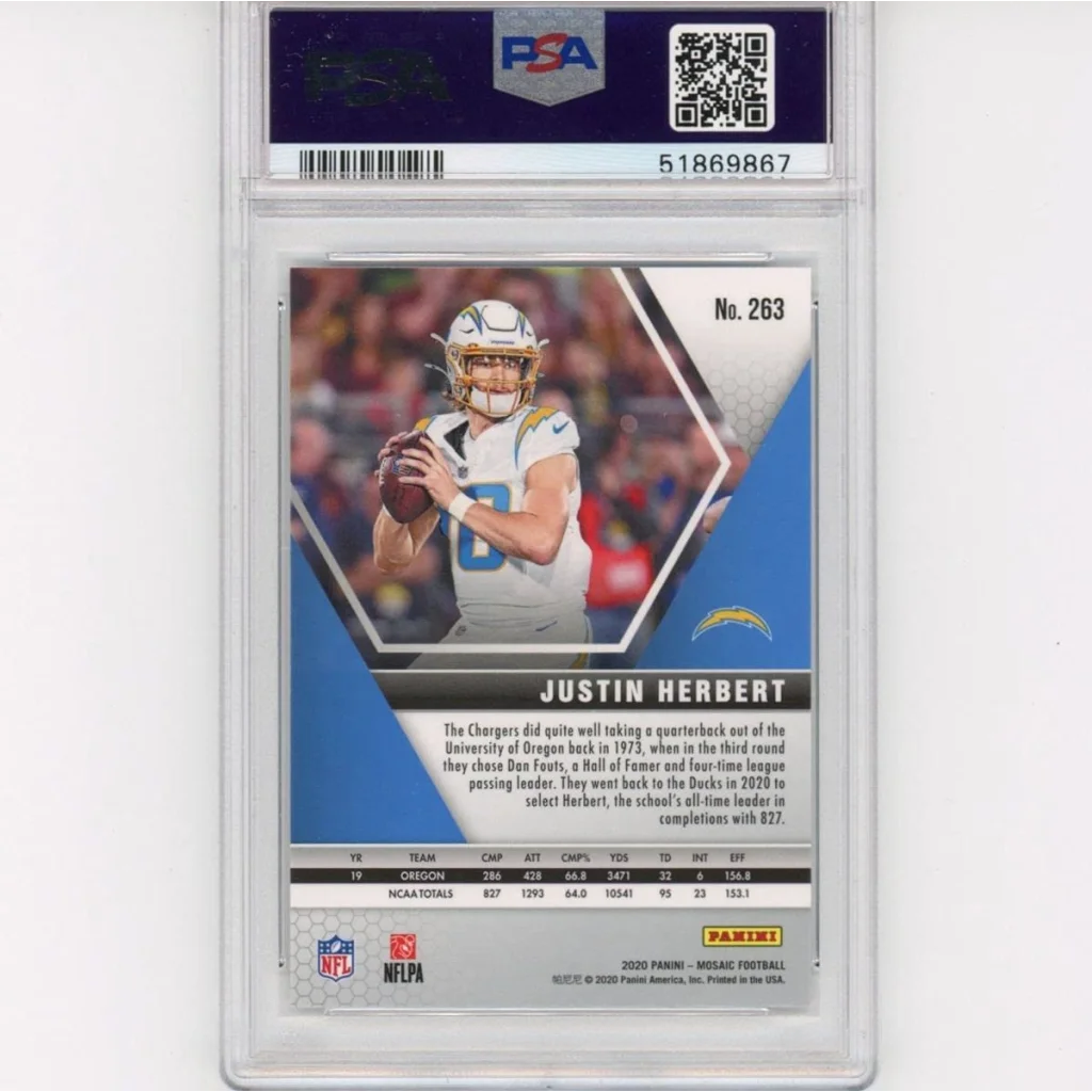 Justin Herbert rookie football card PSA graded by professional sports authenticator