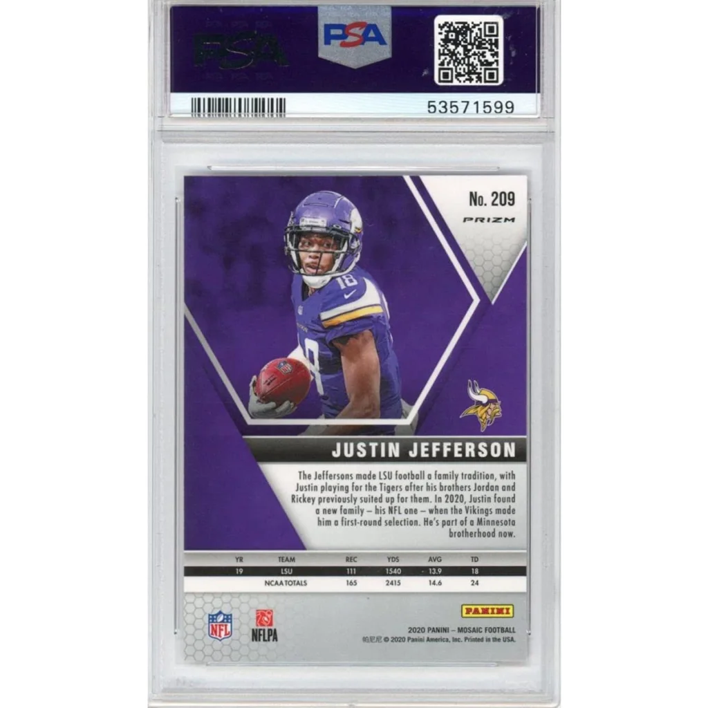 Graded PSA 10 2020 Panini Mosaic Justin Jefferson #209 Camo Pink Rookie Vikings RC