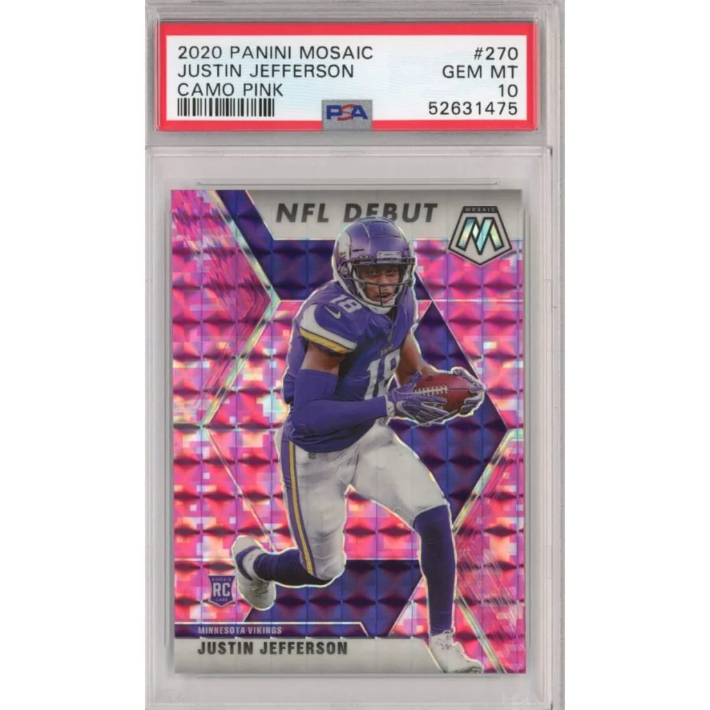PSA 10 Justin Jefferson Rookie Card Camo Pink Mosaic Gem graded NFL Debut rookie card