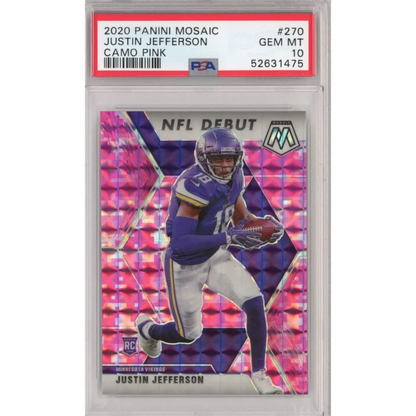 Graded 2020 Panini Mosaic Justin Jefferson #270 Camo Pink Rookie RC PSA 10 Gem Mint