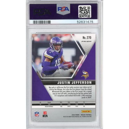 Graded PSA 10 Justin Jefferson Rookie Card Camo Pink Mosaic Gem football card