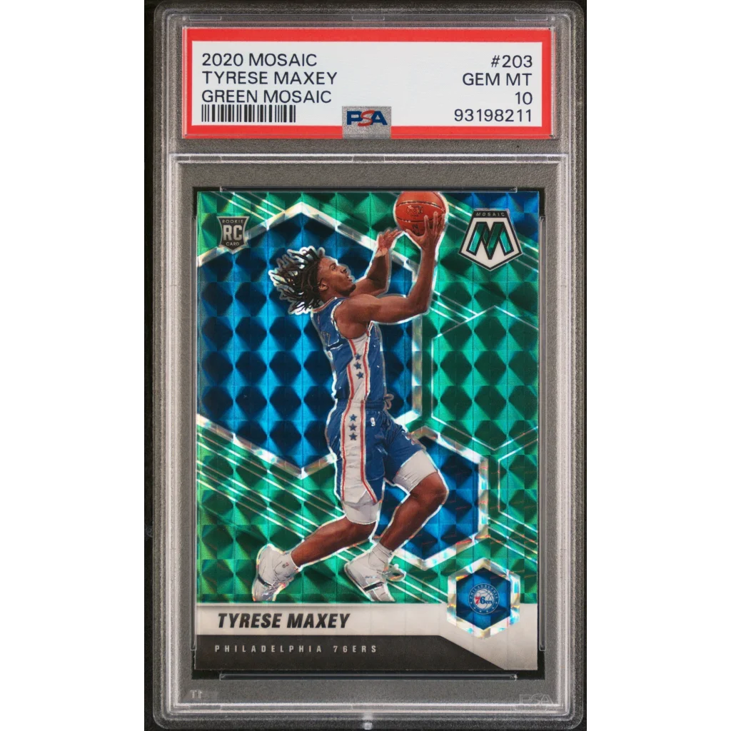 Graded 2020 Panini Mosaic Tyrese Maxey #203 Green Mosaic Rookie RC Basketball Card PSA 10 Gem Mint | Hall of Fame Sports Memorabilia | vintageantiquesgifts.com