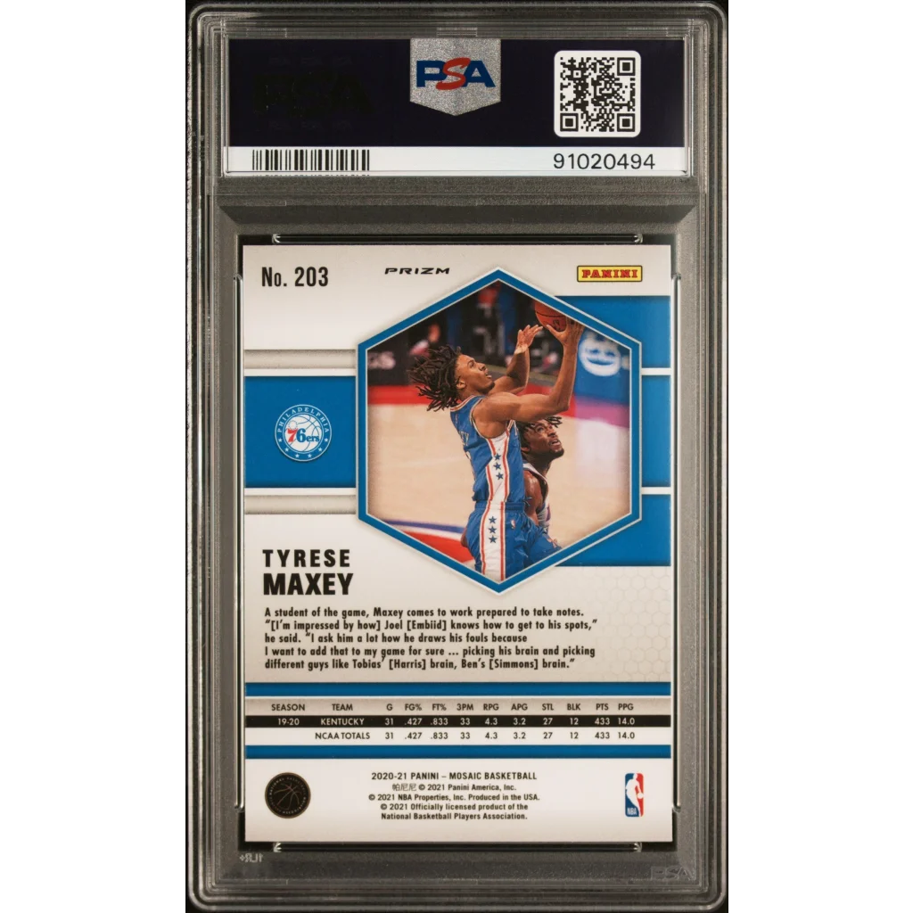 Graded 2020 Panini Mosaic Tyrese Maxey #203 Reactive Orange Rookie RC Basketball Card PSA 10 Gem Mint | PSA 10 Gem Mint Graded Rookie Card | vintageantiquesgifts.com
