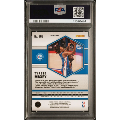 PSA Graded Tyrese Maxey 2020 Mosaic Reactive Orange Basketball Card image