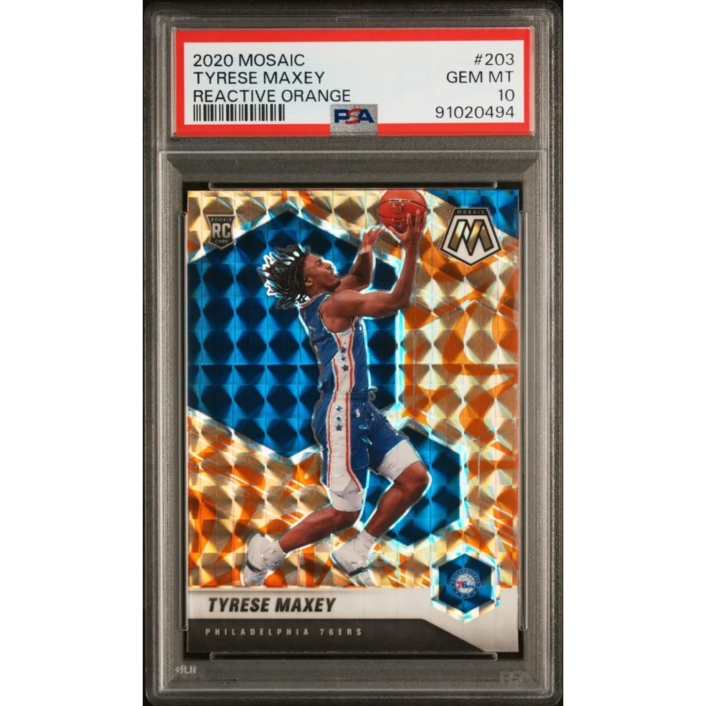 Graded 2020 Panini Mosaic Tyrese Maxey #203 Reactive Orange Rookie RC Basketball Card PSA 10 Gem Mint | Hall of Fame Sports Memorabilia | vintageantiquesgifts.com