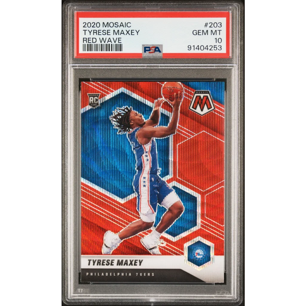 Graded 2020 Panini Mosaic Tyrese Maxey #203 Red Wave Rookie RC Basketball Card PSA 10 Gem Mint | Hall of Fame Sports Memorabilia | vintageantiquesgifts.com