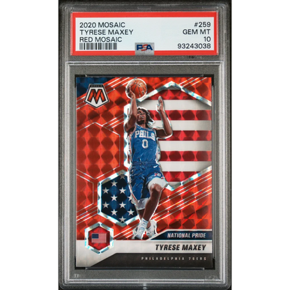 PSA graded Tyrese Maxey Red Mosaic rookie card from professional sports authenticator