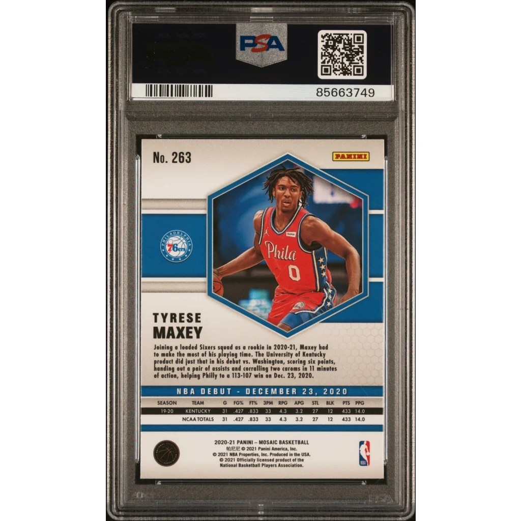 Graded PSA 10 2020-21 Panini Mosaic Tyrese Maxey #263 Rookie Card