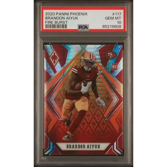 GEM MT 10 Brandon Aiyuk 2020 Panini Phoenix Fire Burst rookie card in product display