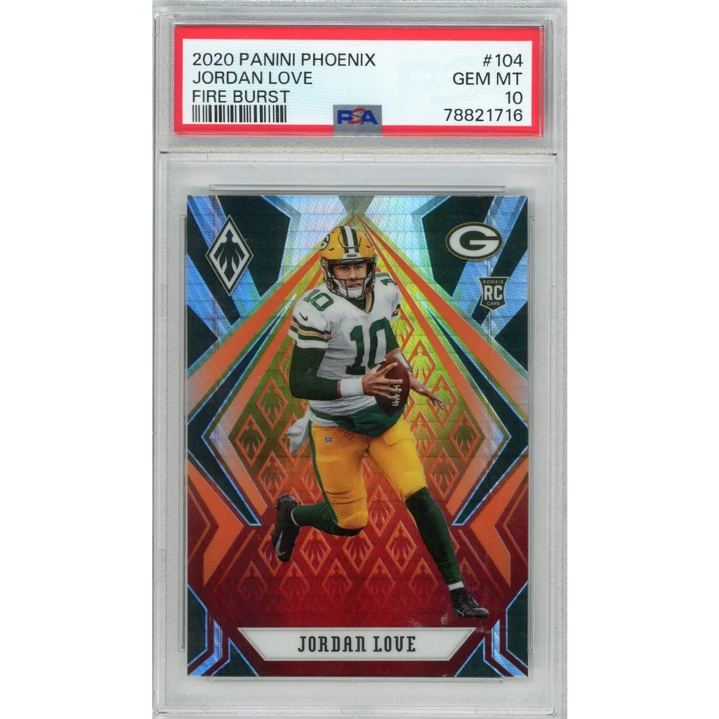 Graded 2020 Panini Phoenix Jordan Love #104 Fire Burst Rookie RC Football Card PSA 10 Gem Mint | Hall of Fame Sports Memorabilia | vintageantiquesgifts.com