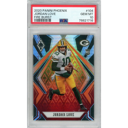 Graded 2020 Panini Phoenix Jordan Love #104 Fire Burst Rookie RC Football Card PSA 10 Gem Mint | Hall of Fame Sports Memorabilia | vintageantiquesgifts.com