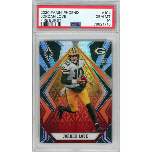 Graded 2020 Panini Phoenix Jordan Love #104 Fire Burst Rookie RC Football Card PSA 10 Gem Mint | Hall of Fame Sports Memorabilia | vintageantiquesgifts.com