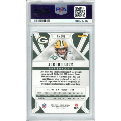 Graded 2020 Panini Phoenix Jordan Love #104 Fire Burst Rookie RC Football Card PSA 10 Gem Mint | PSA 10 Gem Mint Graded Rookie Card | vintageantiquesgifts.com